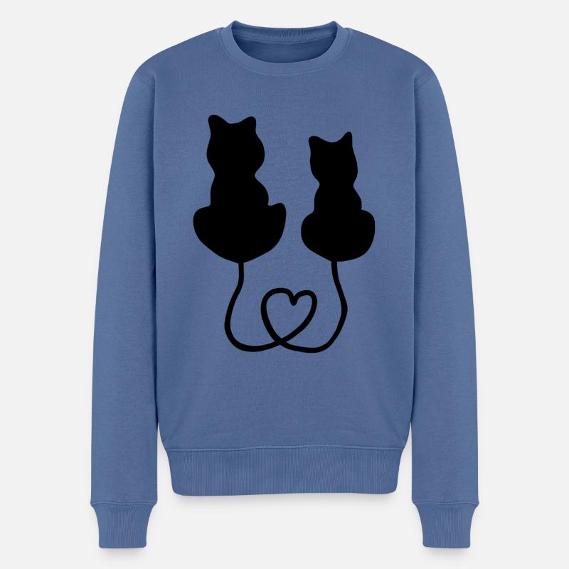 Katze Herz Liebe - Männer Premium Bio Pullover - Taubenblau