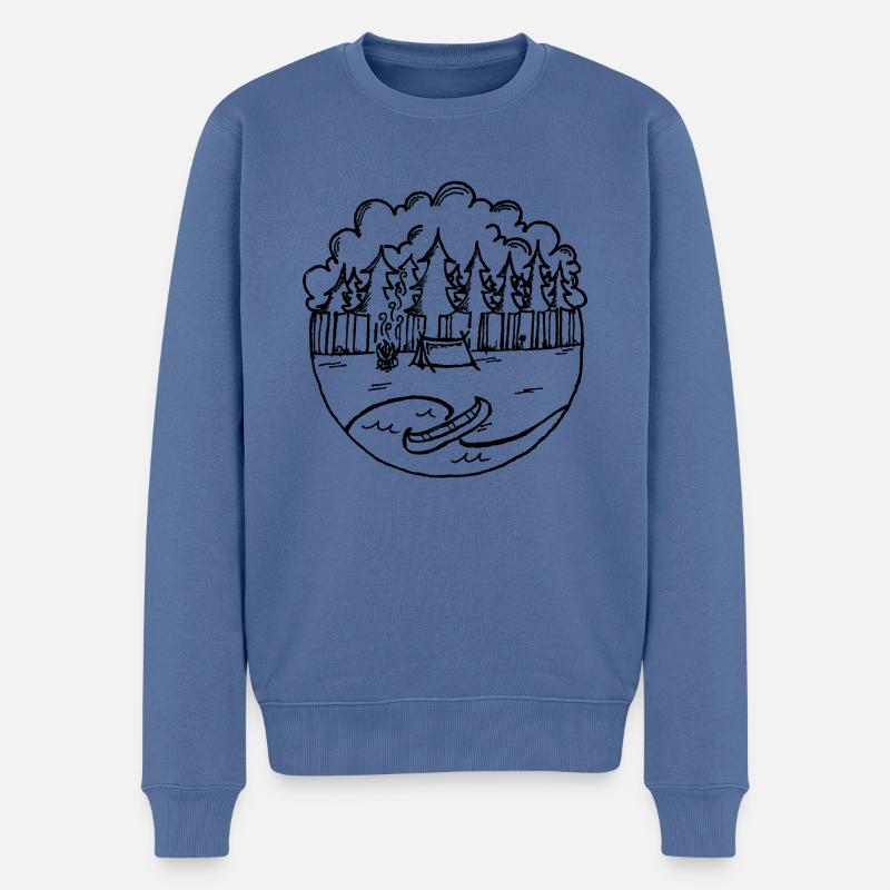 Forêt, Tente, Canoë & Feu de camp - Pull Premium bio Homme - bleu pigeon