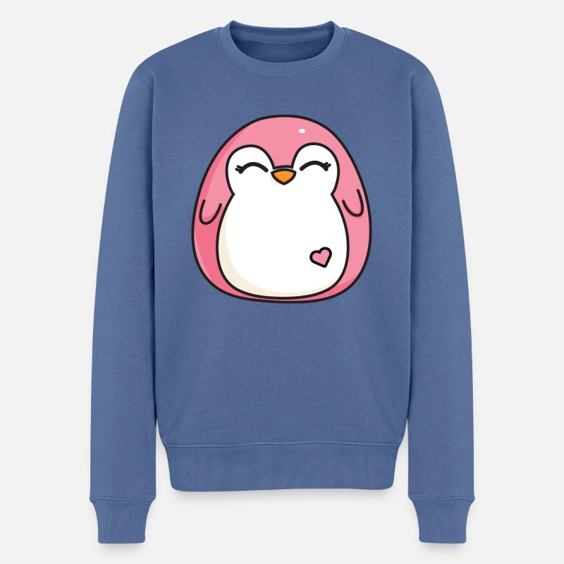 Rosa Pinguine Süß Komisch - Männer Premium Bio Pullover - Taubenblau