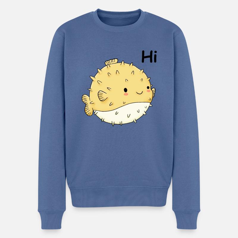 Happy Puffer Fish - Männer Premium Bio Pullover - Taubenblau