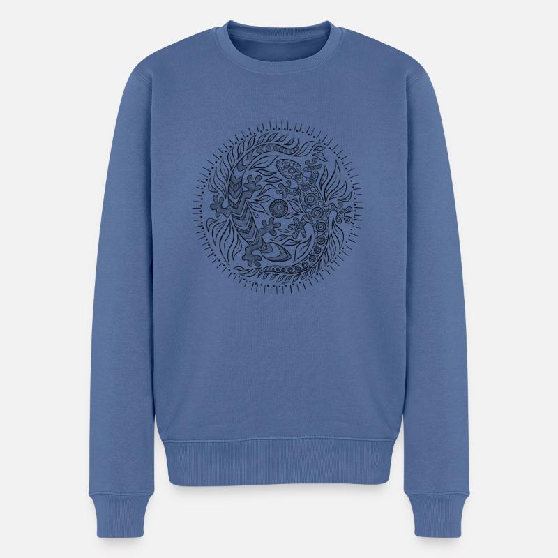 Mandala Geckos black - Männer Premium Bio Pullover - Taubenblau