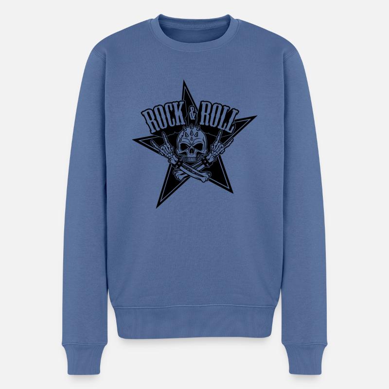 Rock and roll skull - Tête de mort - Pull Premium bio Homme - bleu pigeon