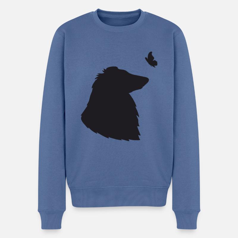 Collie mit Schmetterling - Männer Premium Bio Pullover - Taubenblau