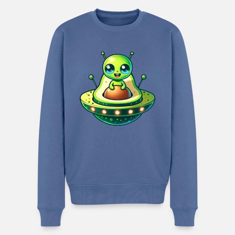 Alien Avocado UFO Lustiger Comic - Männer Premium Bio Pullover - Taubenblau