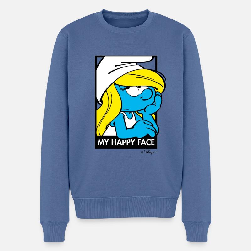 Die Schlümpfe Schlumpfine Happy Face - Männer Premium Bio Pullover - Taubenblau