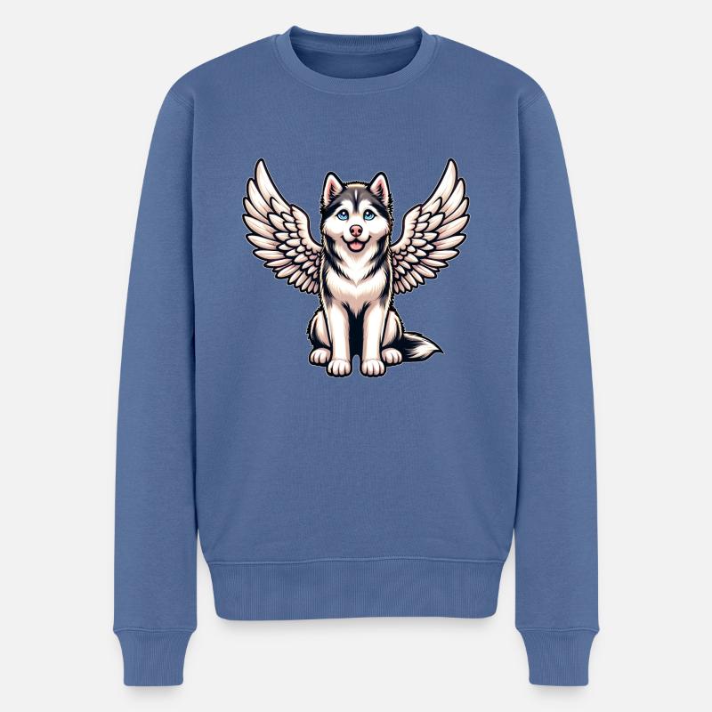 Engel Husky mit Flügeln, Himmlischer Hund - Männer Premium Bio Pullover - Taubenblau