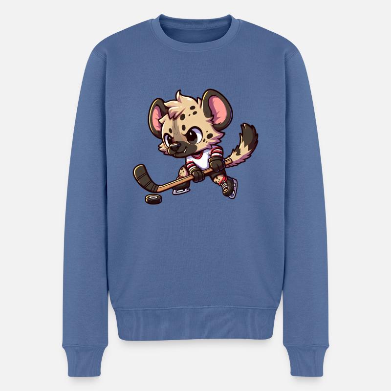 Hyäne als Eishockeyspieler Cartoon - Männer Premium Bio Pullover - Taubenblau