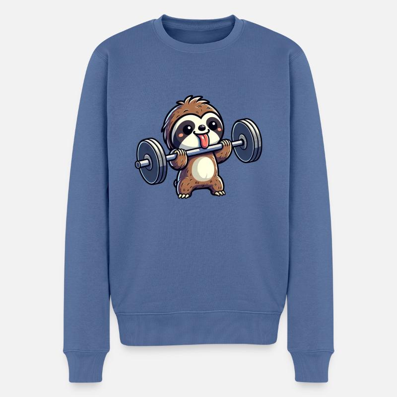 Faultier beim Krafttraining: Hanteln & Bankdrücken - Männer Premium Bio Pullover - Taubenblau