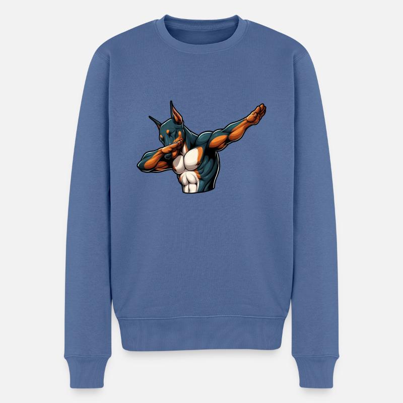 Cooler Dobermann Dabbing Comic - Männer Premium Bio Pullover - Taubenblau