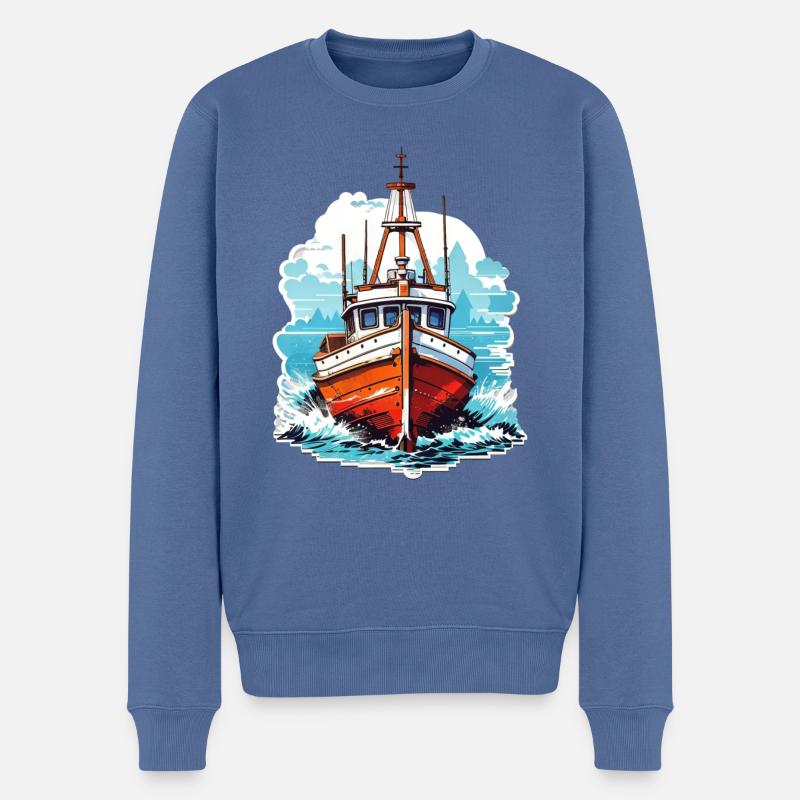 Vintage Motorboot in Blau und Weiß - Männer Premium Bio Pullover - Taubenblau