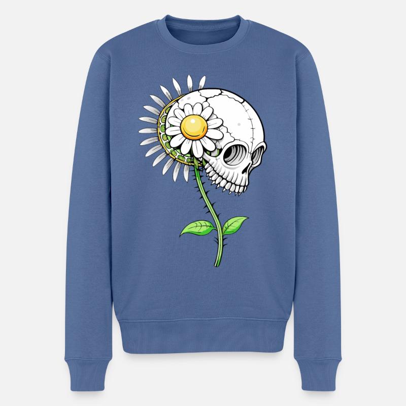 Daisy Skull // Totenkopf Gänseblümchen FS0150 - Männer Premium Bio Pullover - Taubenblau