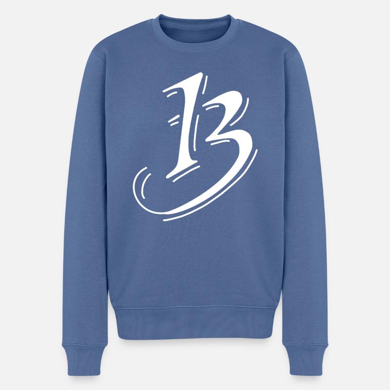 13 Zahl Ziffer - Männer Premium Bio Pullover - Taubenblau