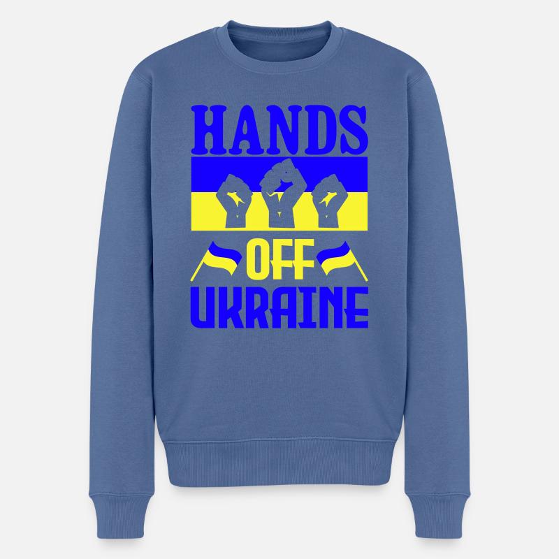 Hands off Ukraine Landesfarben Frieden Stolz - Männer Premium Bio Pullover - Taubenblau