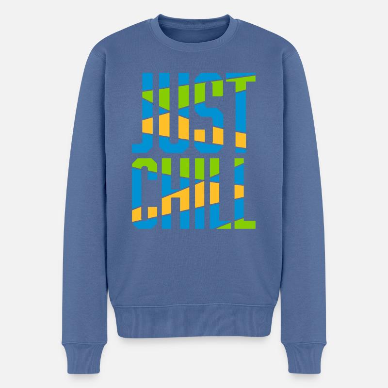 Just Chill Text Logo - Pull Premium bio Homme - bleu pigeon