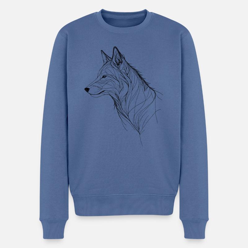 Wolf feine Linienkunst - Männer Premium Bio Pullover - Taubenblau