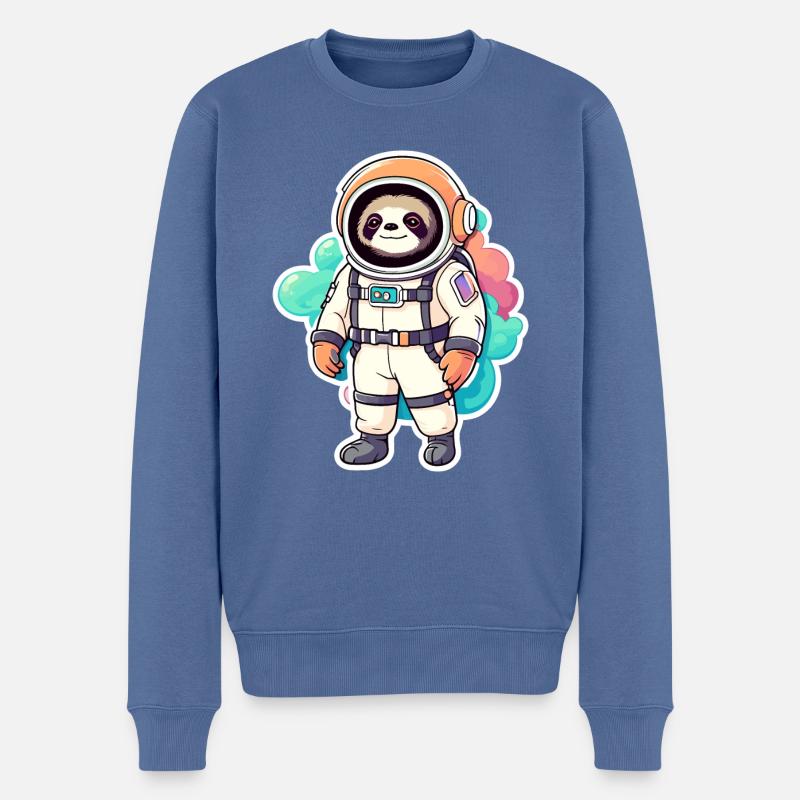 Faultier Astronaut Illustration - Männer Premium Bio Pullover - Taubenblau