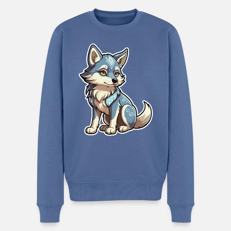 Wolf Fantasy Illustration - Männer Premium Bio Pullover - Taubenblau