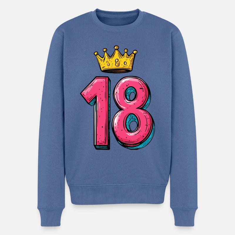 18 Zahl Krone - Männer Premium Bio Pullover - Taubenblau