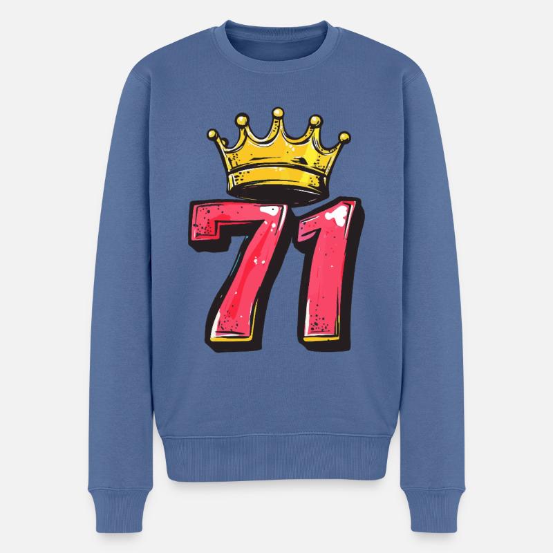 71 Zahl Krone - Männer Premium Bio Pullover - Taubenblau