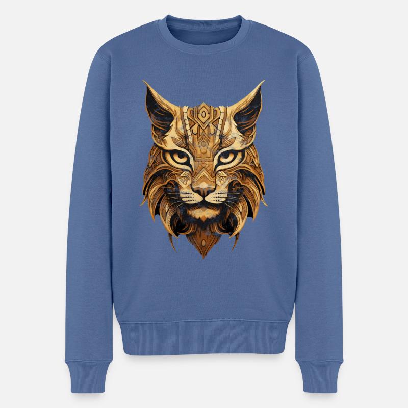 Luchs Kopf Tiere Holz Muster Natur Wild Katze - Männer Premium Bio Pullover - Taubenblau