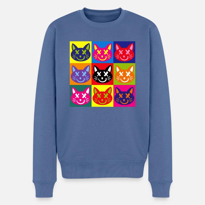 Katzen (Pop Art) - Männer Premium Bio Pullover - Taubenblau