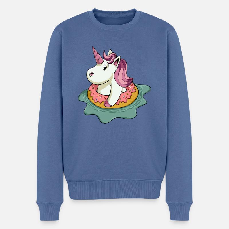 Sommer Einhorn - Männer Premium Bio Pullover - Taubenblau