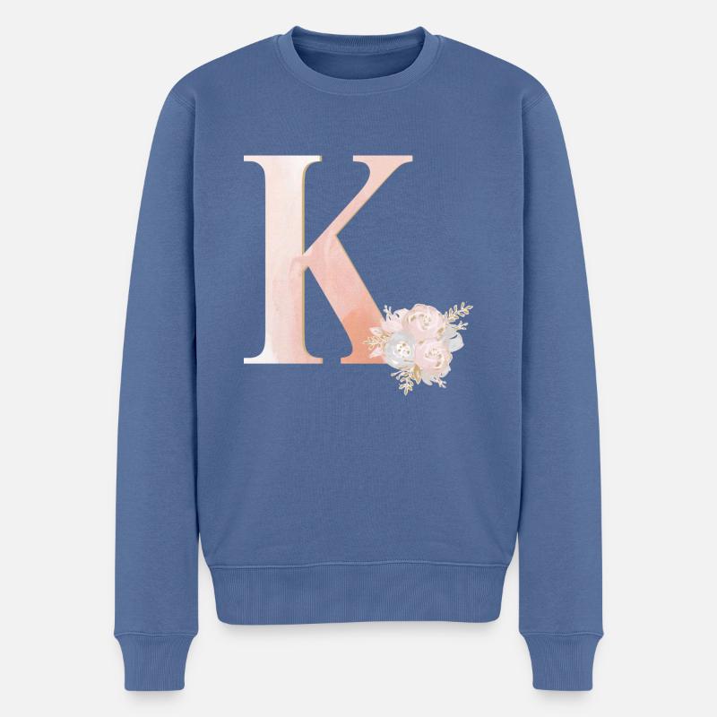 Buchstabe K mit Blumen - Männer Premium Bio Pullover - Taubenblau
