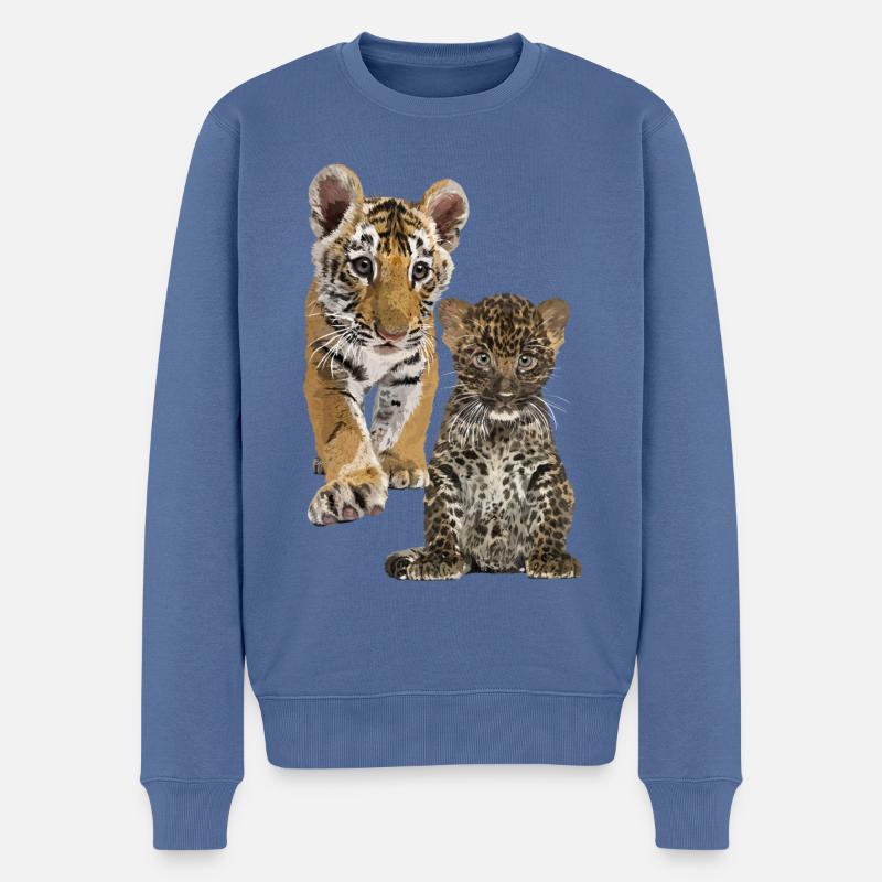 Leopard und Tiger - Männer Premium Bio Pullover - Taubenblau