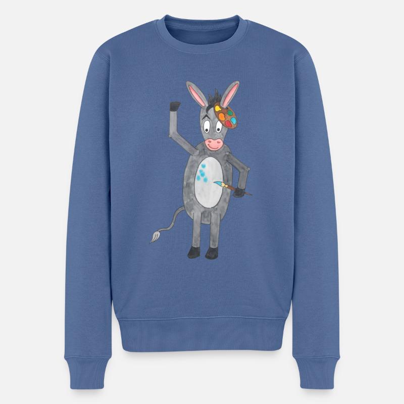 Esel mit Pinsel und Farbpalette - Männer Premium Bio Pullover - Taubenblau