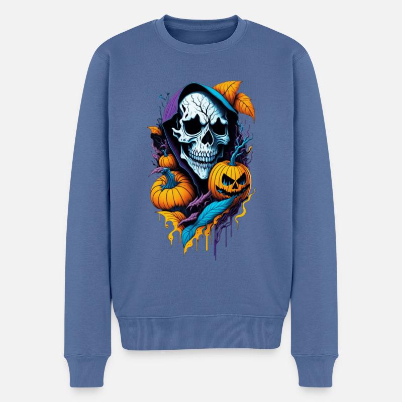 Halloween Totenschädel - Männer Premium Bio Pullover - Taubenblau