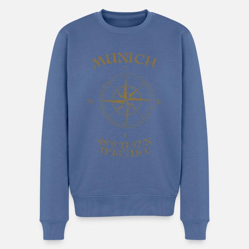 Boussole Coordonnées GPS Munich - Pull Premium bio Homme - bleu pigeon