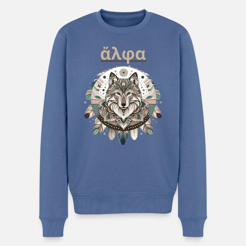 Alpha Wolve - Boho Mandala Design - Männer Premium Bio Pullover - Taubenblau