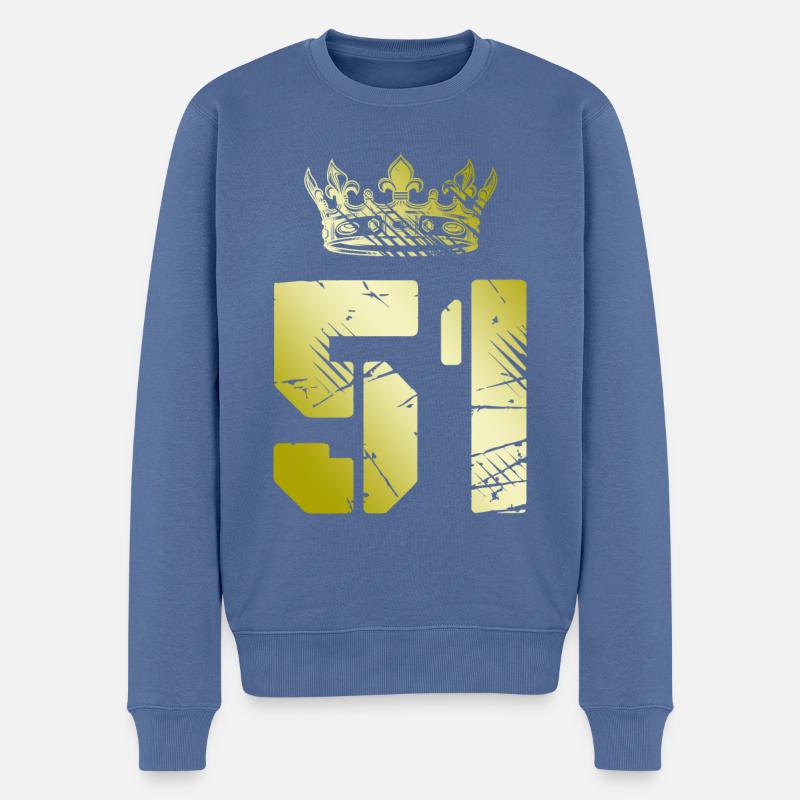 51 Zahl Krone - Männer Premium Bio Pullover - Taubenblau