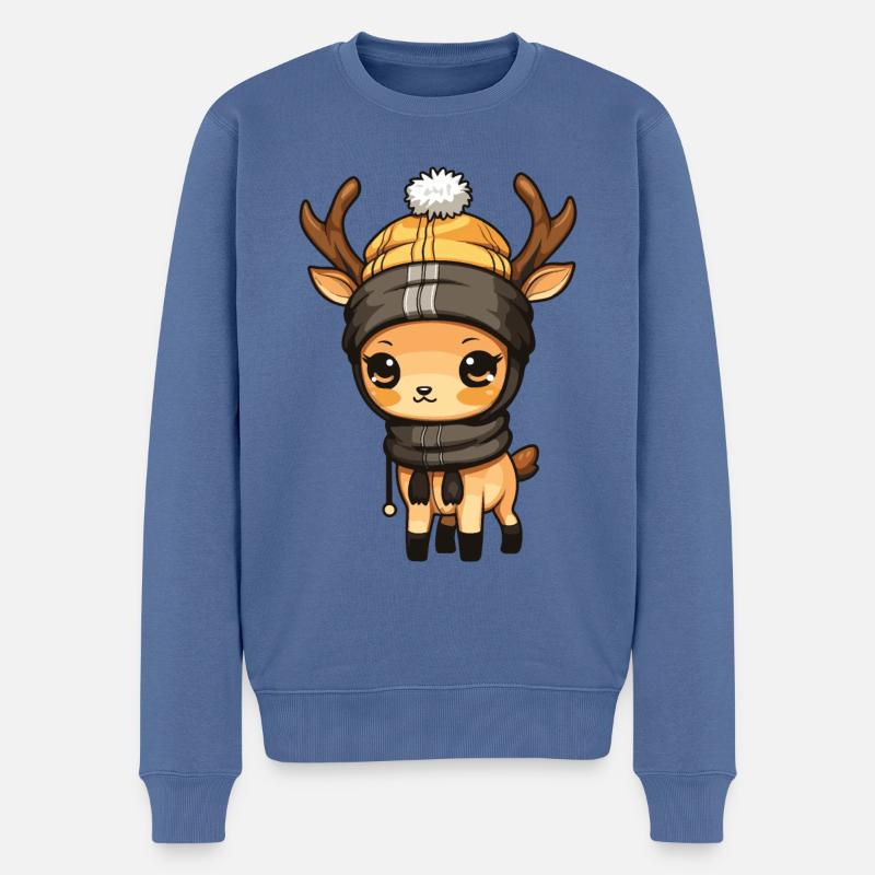 Reh Geweih Winter Comic - Männer Premium Bio Pullover - Taubenblau