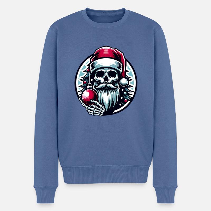 Weihnachtsmann Skull mit Christbaumkugel - Männer Premium Bio Pullover - Taubenblau