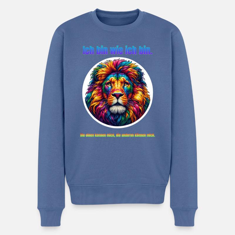 Lion psychédélique avec dicton - Pull Premium bio Homme - bleu pigeon