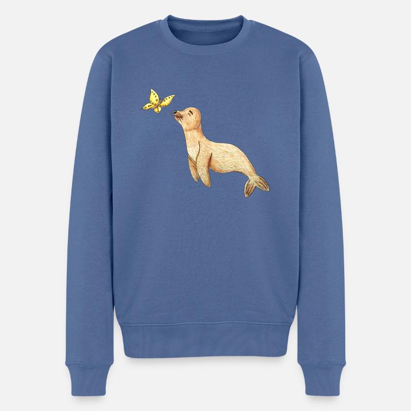 Gechillter Seehund - Männer Premium Bio Pullover - Taubenblau