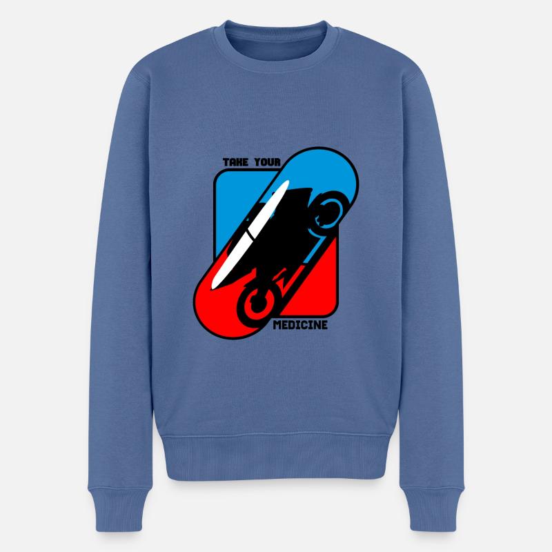 Prenez votre médicament - Moto de course - Pull Premium bio Homme - bleu pigeon