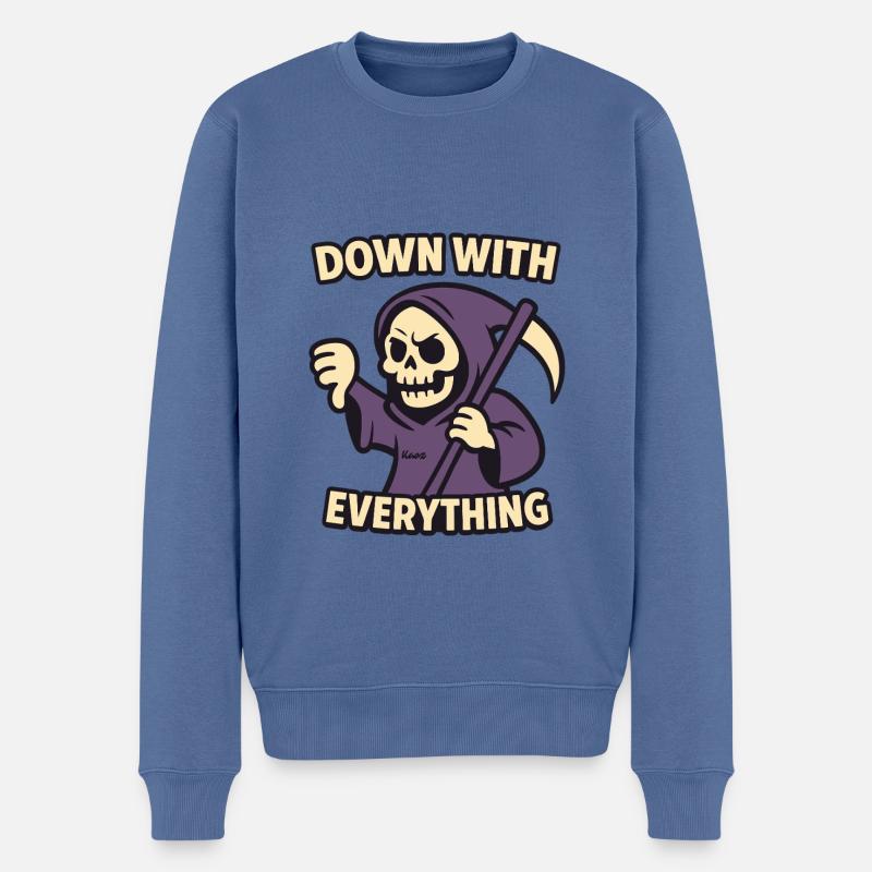 Nieder mit Allem, Genervter Sensenmann Cartoon - Männer Premium Bio Pullover - Taubenblau