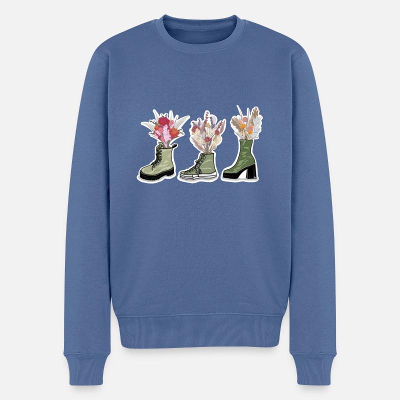 Schuhe mit Blumen - Männer Premium Bio Pullover - Taubenblau