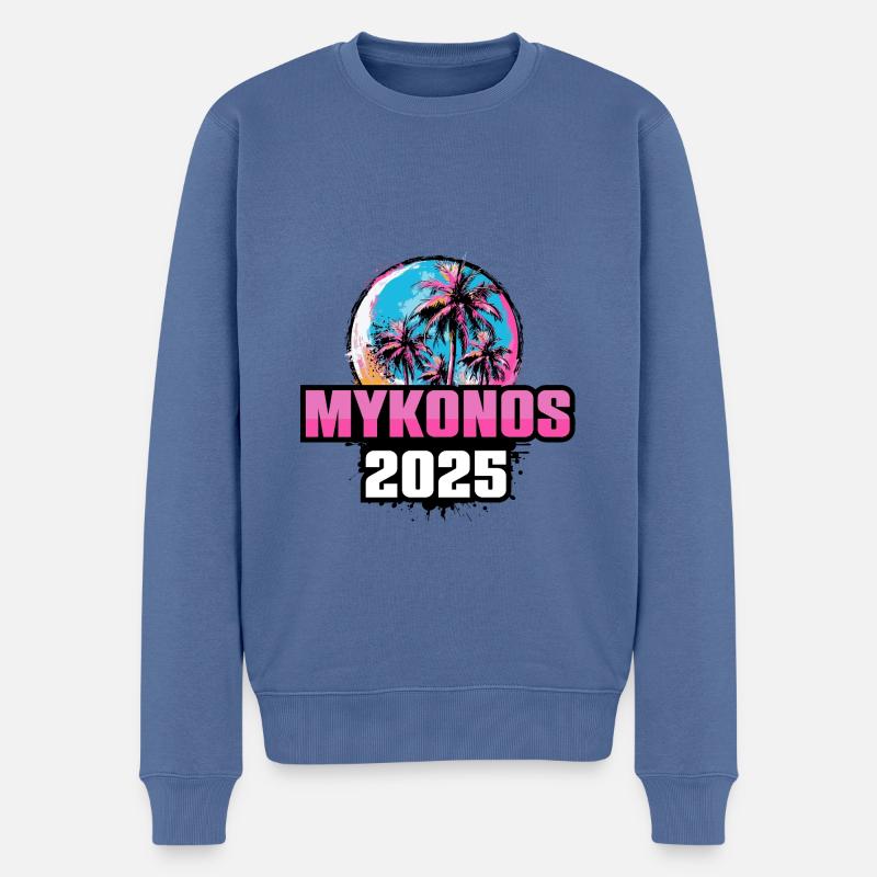 Mykonos 2025 Palmen - Männer Premium Bio Pullover - Taubenblau