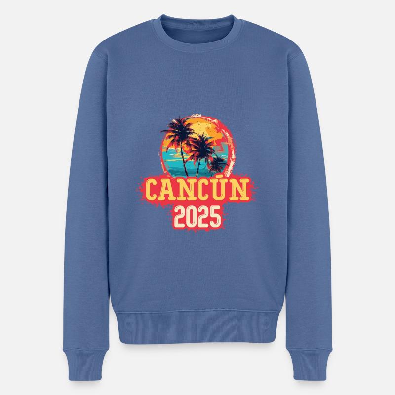 Cancun 2025 Palmen - Männer Premium Bio Pullover - Taubenblau