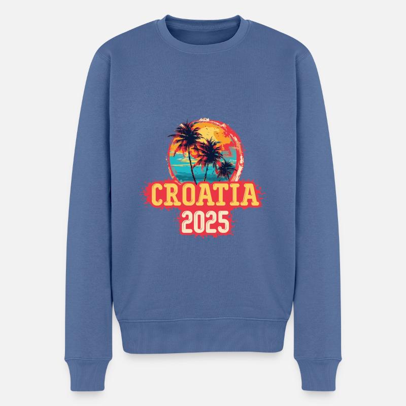 Croatia 2025 Palmen - Männer Premium Bio Pullover - Taubenblau