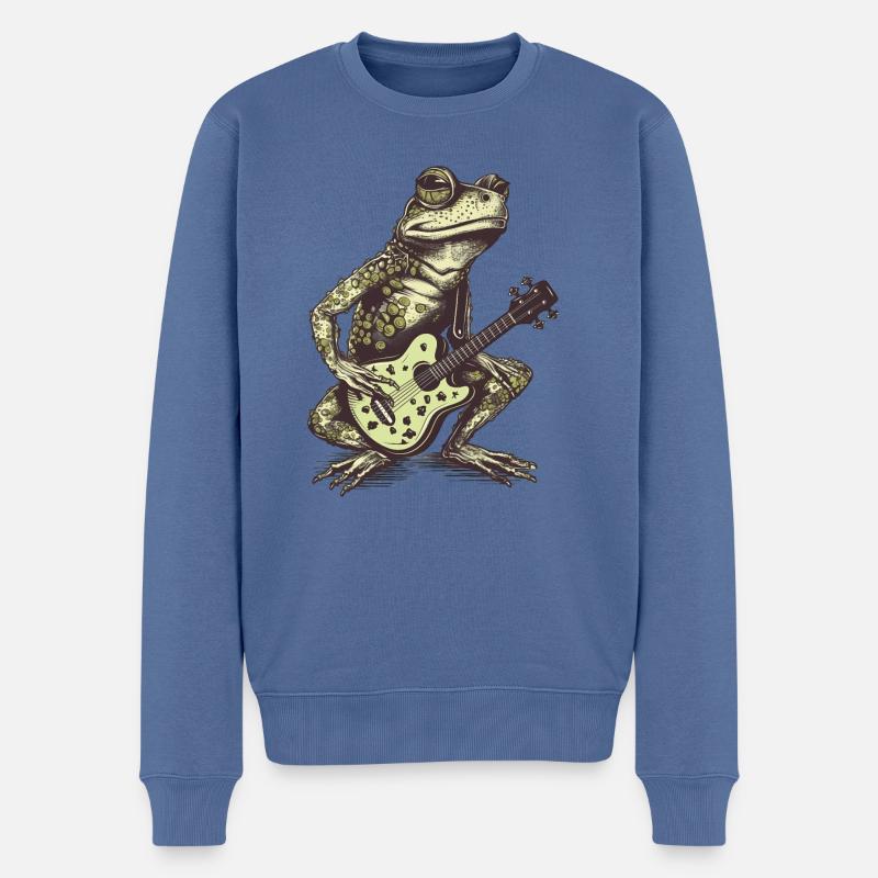 Cooler grüner Frosch mit Gitarre - Männer Premium Bio Pullover - Taubenblau