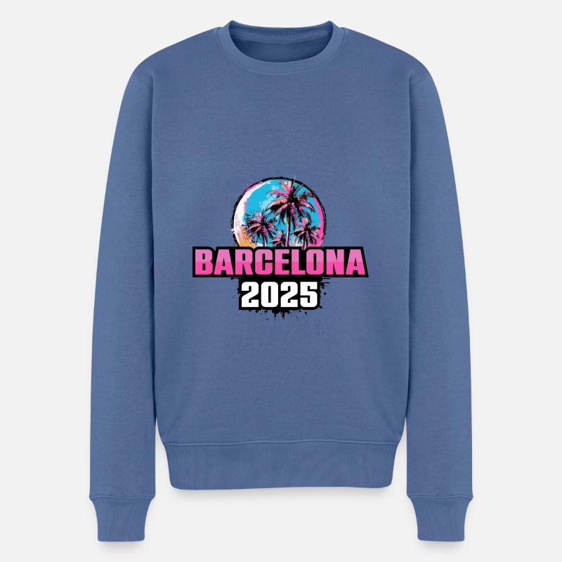 Barcelona 2025 Palmen - Männer Premium Bio Pullover - Taubenblau