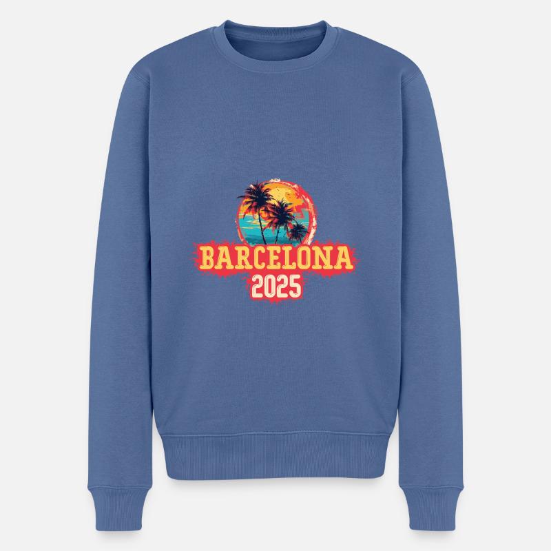 Palmiers de Barcelone 2025 - Pull Premium bio Homme - bleu pigeon