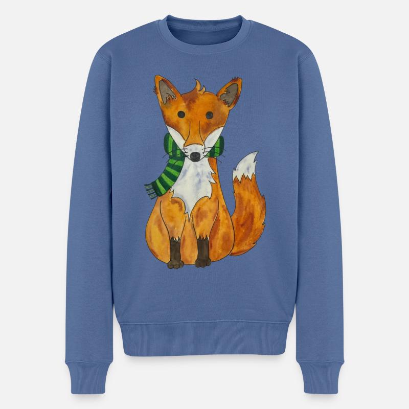 Kawaii Renard roux Mignon Écharpe d’hiver - Pull Premium bio Homme - bleu pigeon