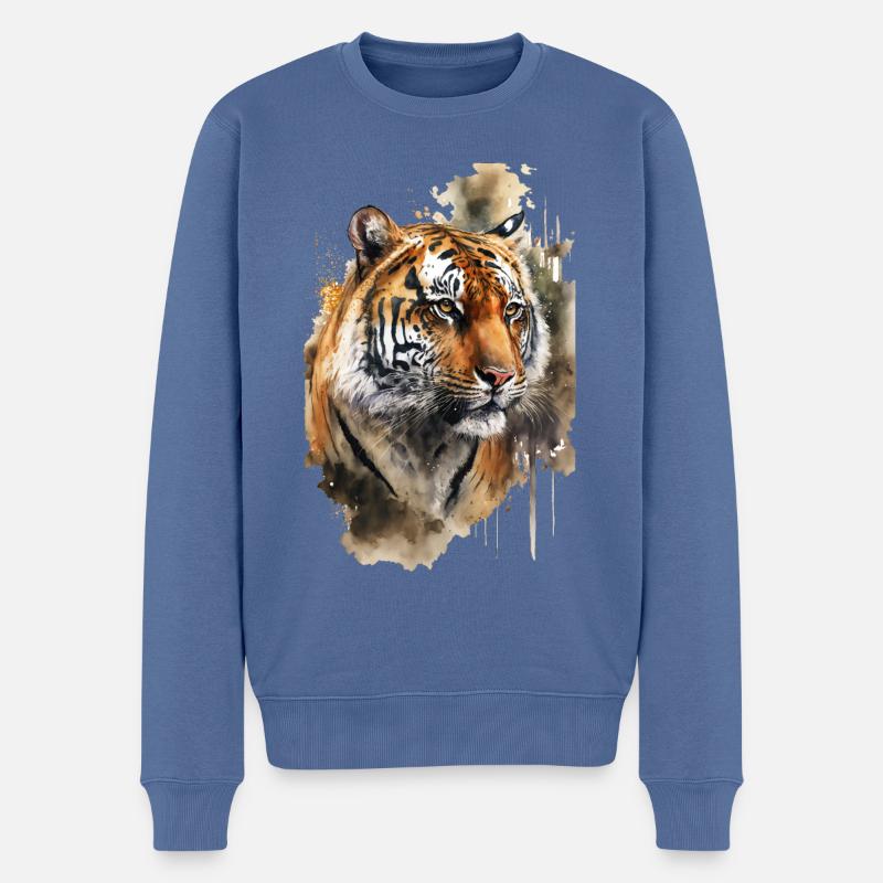 Aquarelle de tigre - Pull Premium bio Homme - bleu pigeon