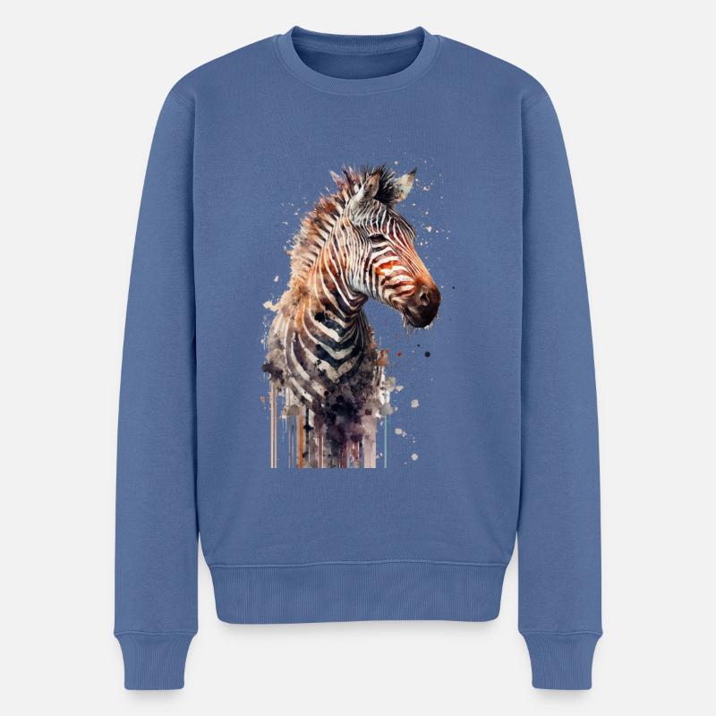 Zebra Aquarell - Männer Premium Bio Pullover - Taubenblau