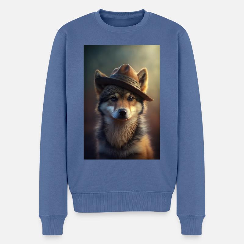 Loup mignon avec chapeau - Pull Premium bio Homme - bleu pigeon